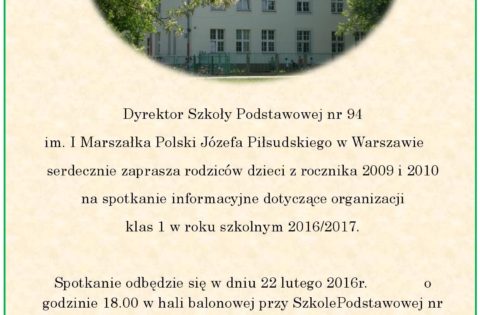 Spotkanie dla rodziców uczniów rozpoczynających naukę w klasie pierwszej