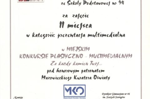 Dyplom dla Zofii Kowalczyk